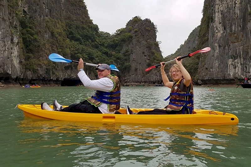 Julie and Keith Kayaking on Halong Bay