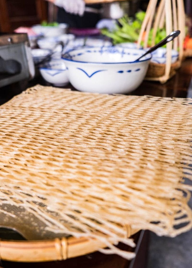 Uncooked cassava noodles in Vietnamese cooking class