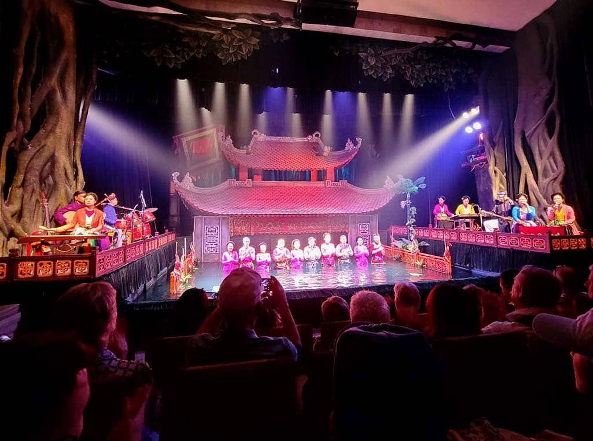 View of the stage of the water puppet theatre from the seating