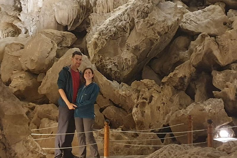 Zoe and Stew visiting the caves on a halong bay boat tour